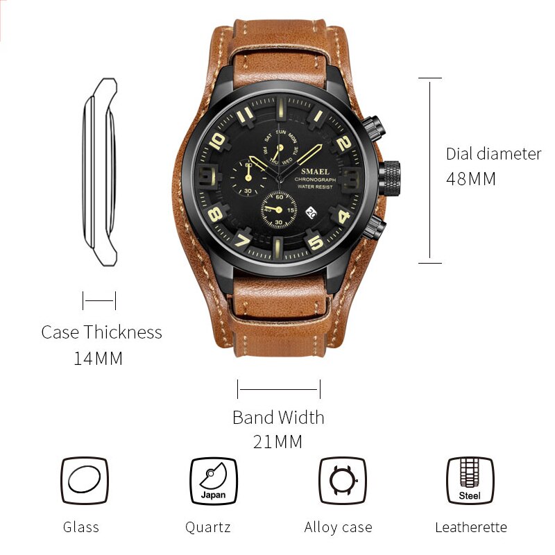 SMAEL Horloge Mannen Mode Sport Quartz Klok Heren Horloges Top Brand Luxe Chronograaf Waterdicht Horloge Relogio Masculino