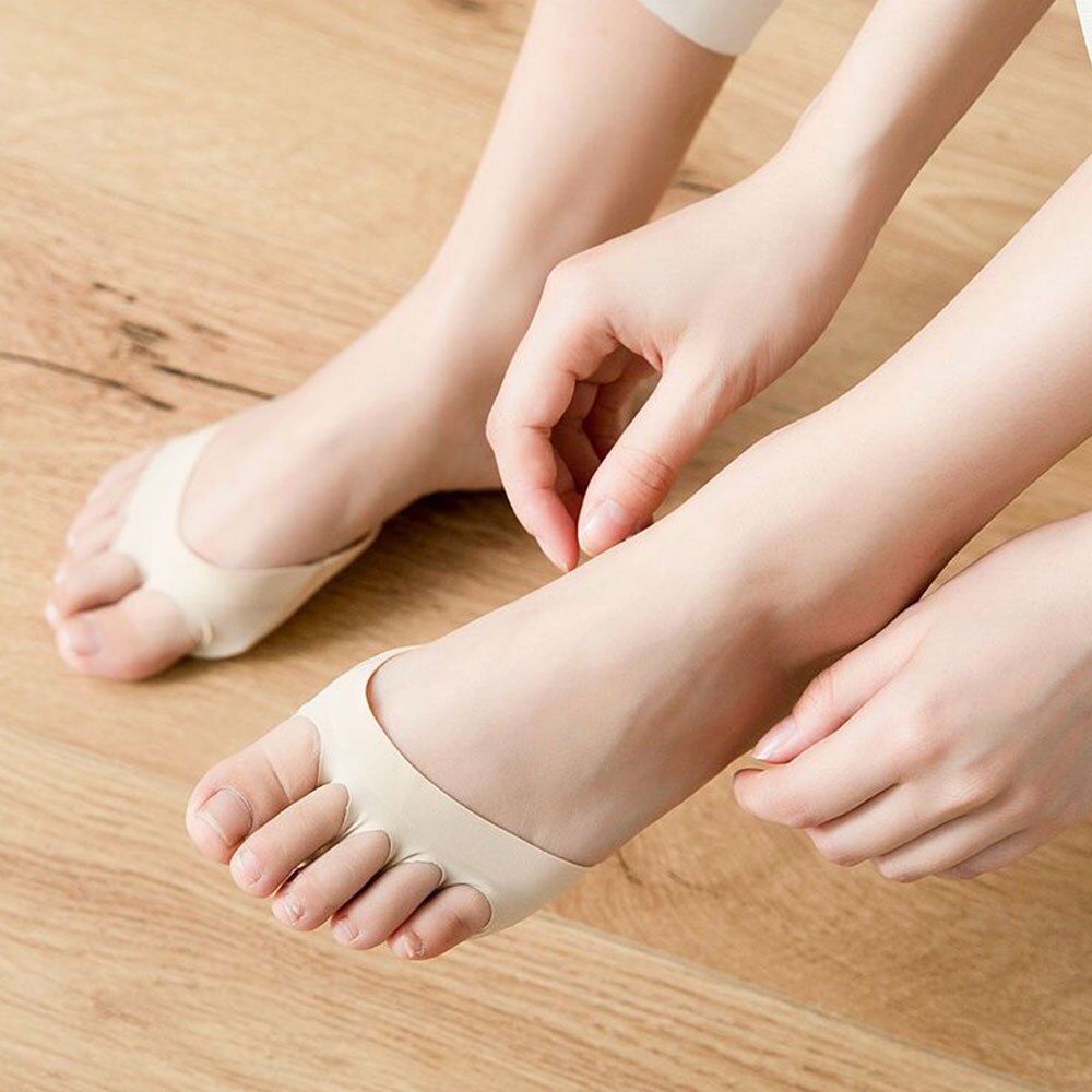 Women Five Toe Socks Sponge Anti-Slip Lining Open Toe Heelless Liner Sock Invisible Forefoot Cushion Foot Pad Cotton Socks