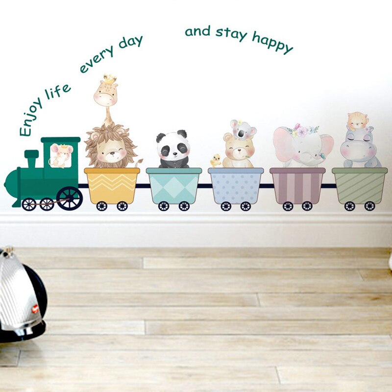 Cartoon Wall Decals Cute Animal Train DIY Vinyl Wall Stickers Removable Wallpaper for Kids Room Bedroom Nursery