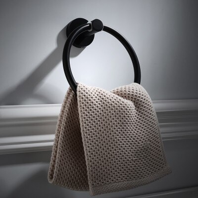 304 stainless steel towel ring Chrome towel hanging ring round simple black European Bathroom accessories Rustproof