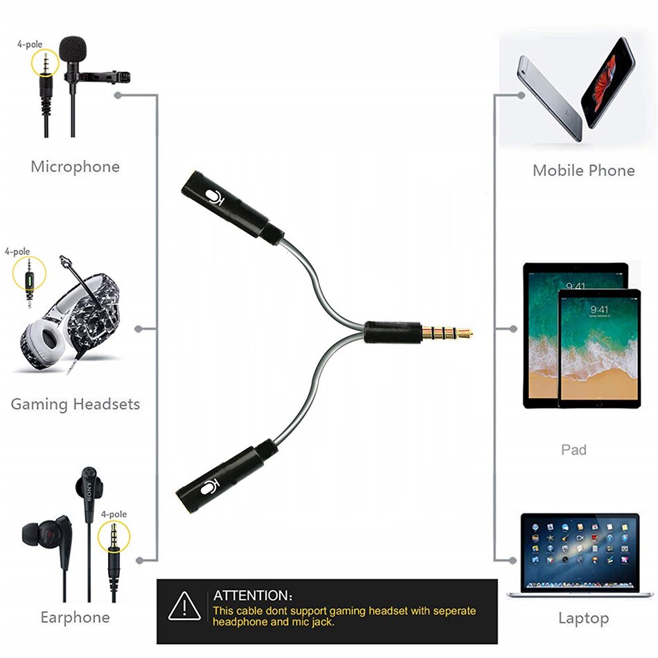3,5mm Mic Headset Splitter Adapter 2 Mikrofone in 1 Kabel 4-Pol Stecker auf Dual Weibliche Kopfhörer Mikrofon