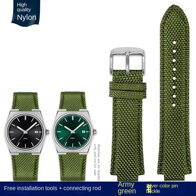 Para reloj de hombre Tissot 1853 Super Player PRX Series T137.410 correa de reloj de cuero de nailon modificado 26-12mm correa de reloj de boca convexa: Negro carbón