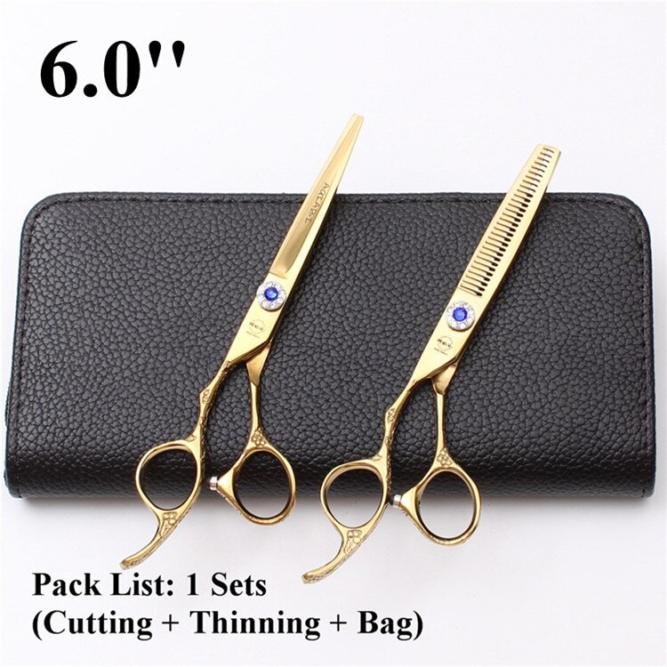 A8002 6.0 '' lefty 440c aqiabi guld klippesaks tyndere saks frisør saks hår saks klipning sæt: A8002 jin  d 6y