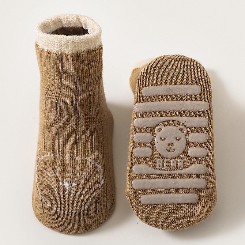 Peuter Cartoon Sokken Met Rubberen Zolen Antislip Voor Peuters Kids Sokken Baby Jongens Sok Schoenen Warme Zuigelingen Meisje herfst Winter: Coffee Color / 12-36M