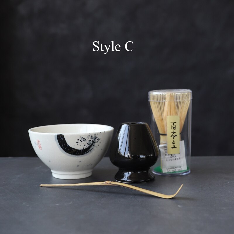 Luwu tradisjonelle matcha sett naturlig bambus matcha visp ceremic matcha bolle visp holder japanske te sett: Stil c