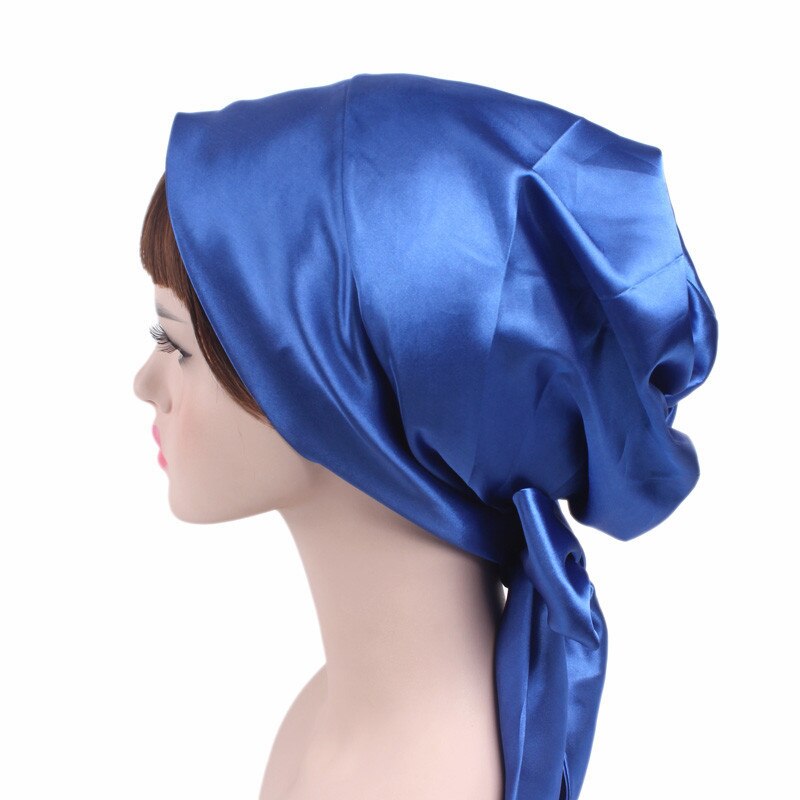 Turbante musulmán de flores de satén suave para mujer, pañuelo para la cabeza, listo para usar hijab, con lazo estampado,: 2