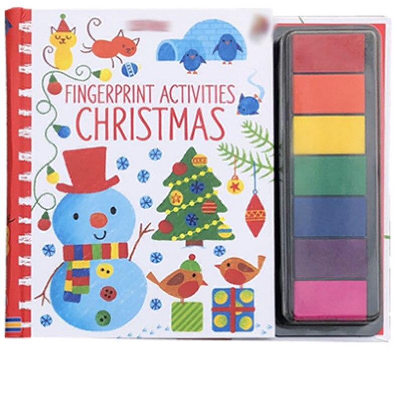 Children Fingerprinting Books with Rubber Stamps Ink Pad kids Activities Doodling Book Animal Garden Kindergarten DIY Craft Toy: Christmas