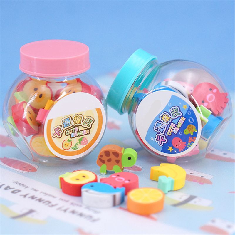20 pcs/lot Mini Kawaii Cartoon Animal Eraser Cute Fruit Rubber Eraser