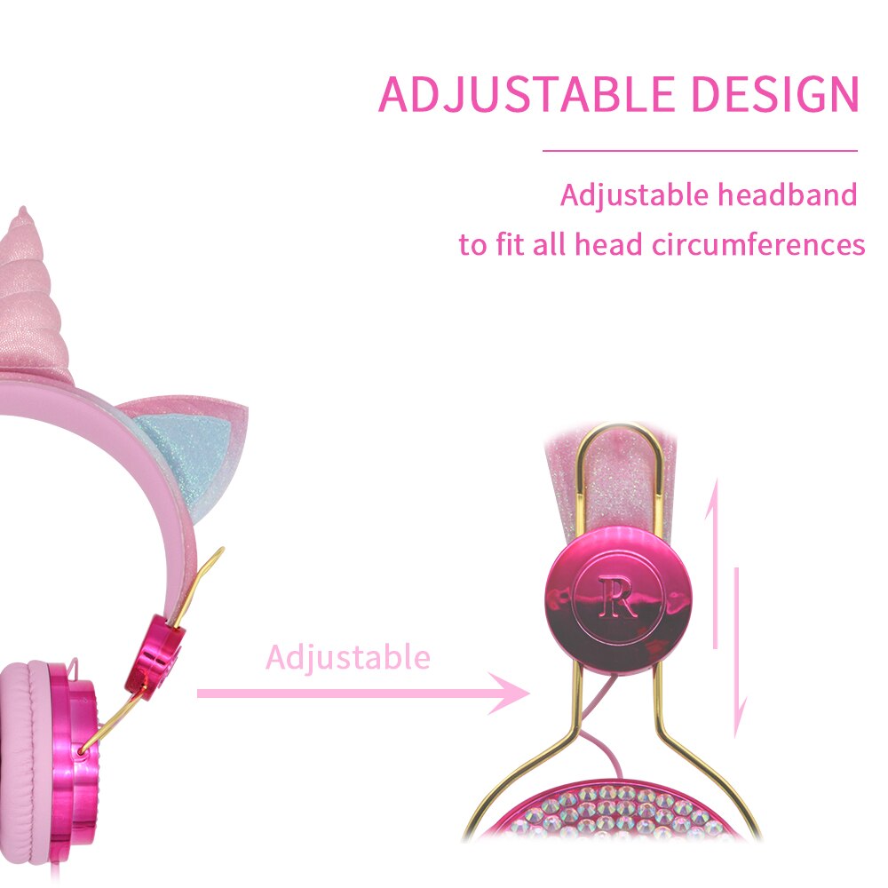 Bonitos auriculares de unicornio con cable y micrófono para niñas y niños, cascos para ordenador portátil, teléfonos móviles, PC, MP3, tableta