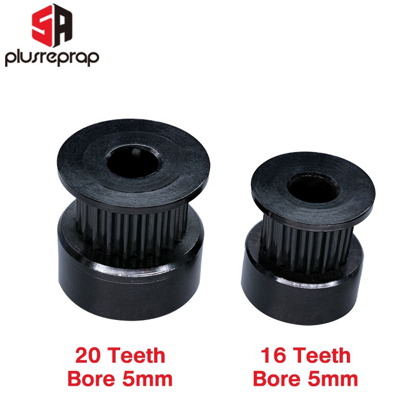 Polea de sincronización negra GT2 de 16/20 dientes, diámetro de 5mm, polea de aluminio de eje para piezas de impresora 3D de correa de 6mm, 2/5 piezas