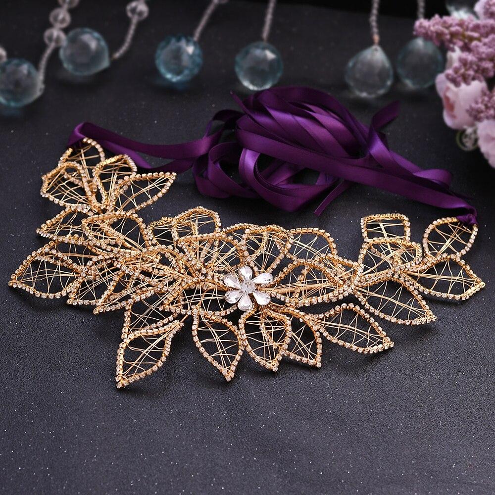 Trixy SH256-G ouro diamante cinto strass cinto cintilante para vestidos de casamento cinto champanhe ouro das mulheres ouro frisado cinto: purple ribbon