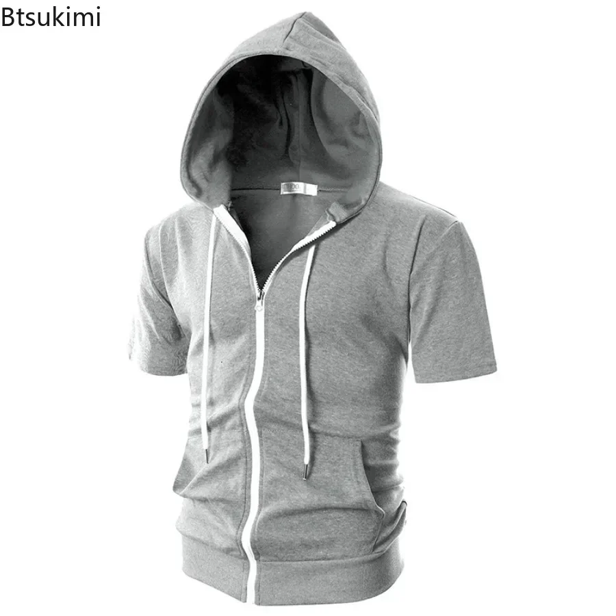 Herr casual tröjor kortärmade hoodies jacka enfärgad smal dragkedja herr sporttoppar bekväma friluftskläder för män