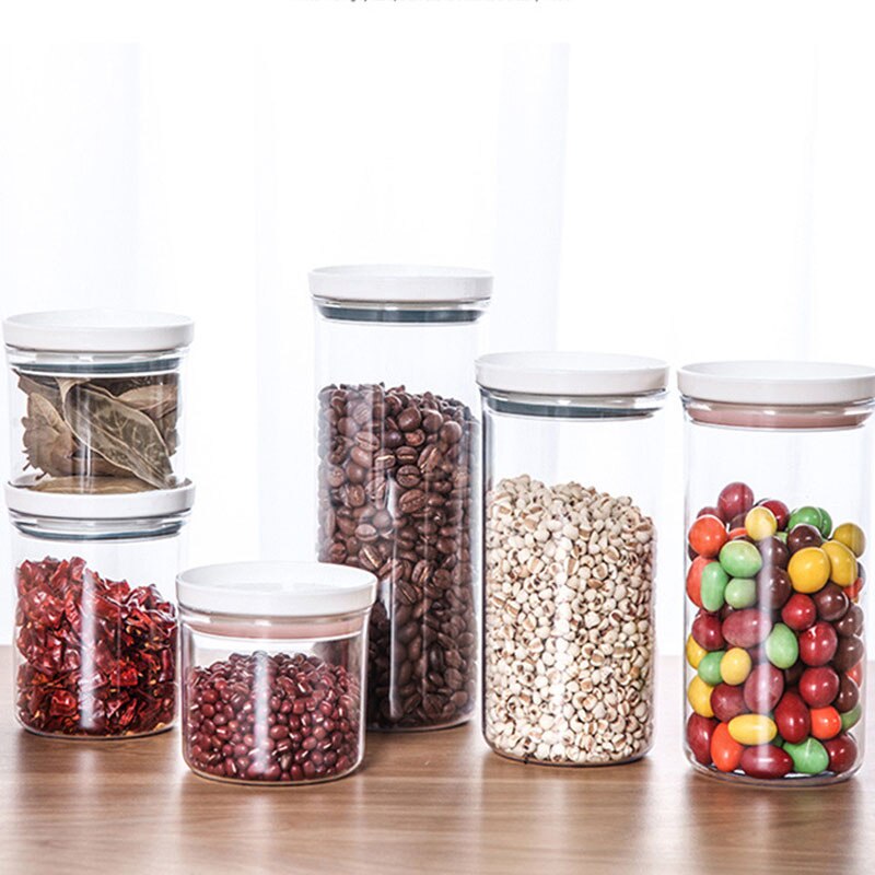 Förseglade burkar hushålls multifunktion plast transparent torrvaror matburkar spannmål förvaringslåda kök förvaringsburkar