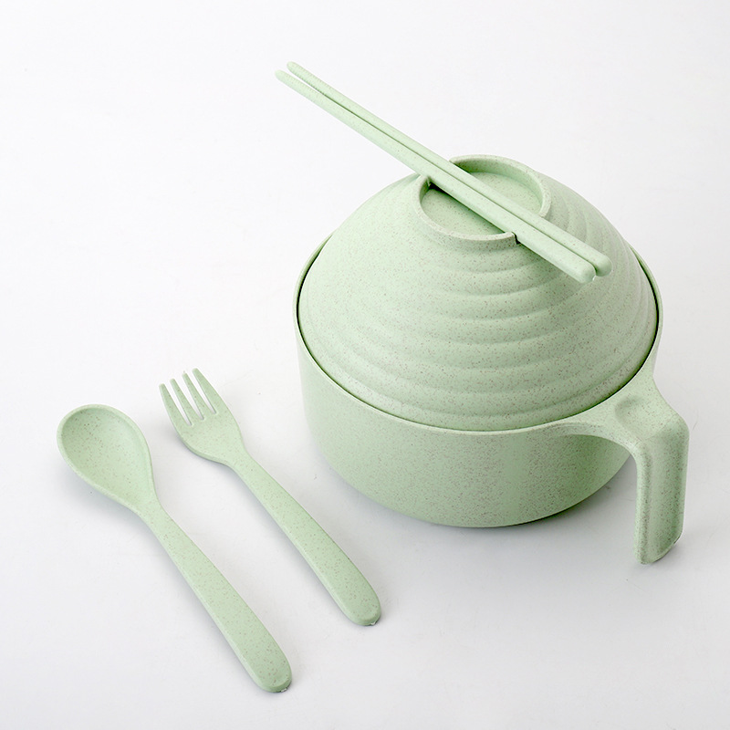 Wheat Straw Instant Noodles Bowls with Lids Rice Soup Food Container Kitchen Dowl Healthy Tableware: GREEN
