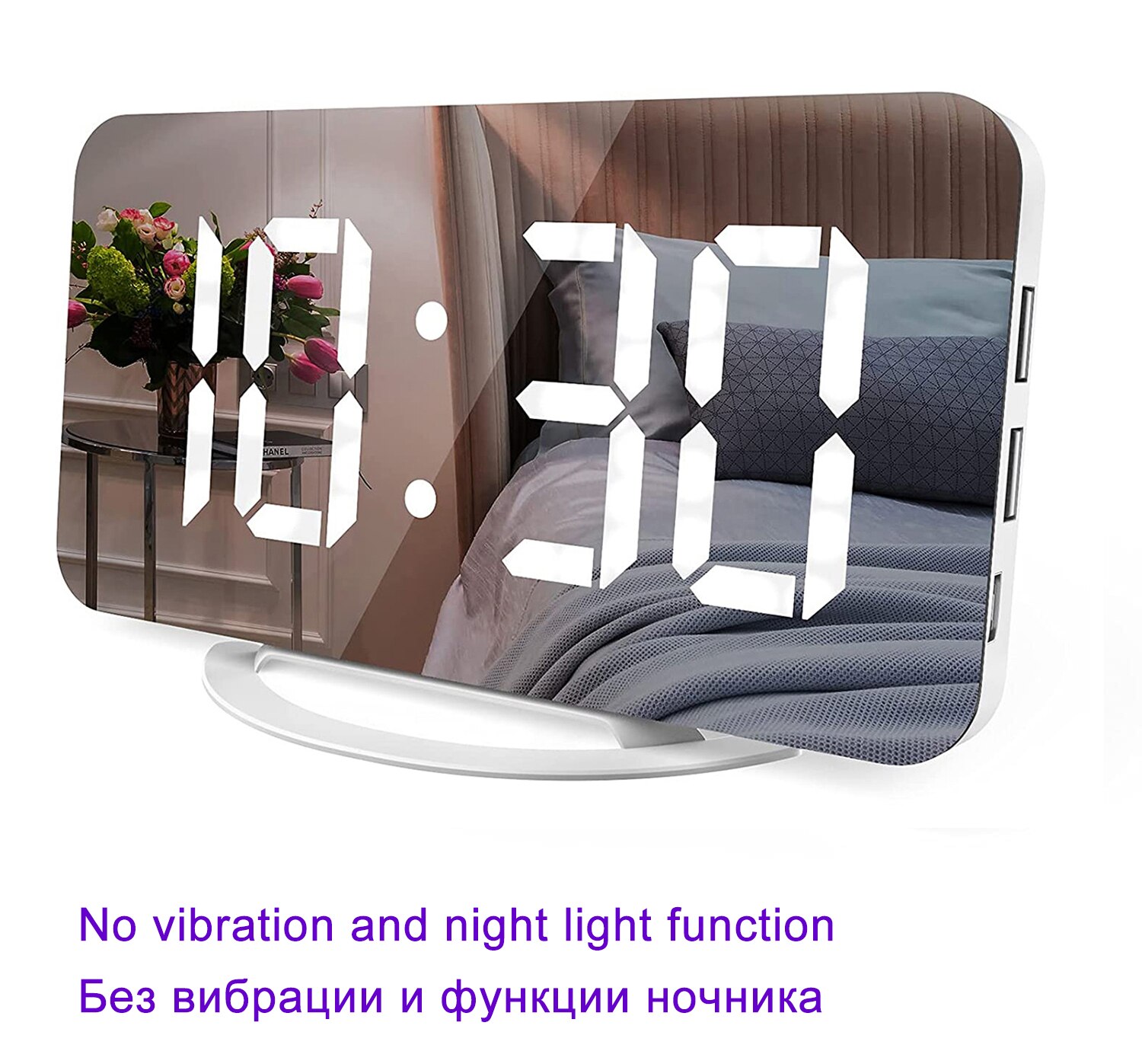 MICLOCK Digital Alarm Clock Large LED Mirror Electronic Clocks with Vibration Reminder Snooze Night Light USB Charge Desk: B-White