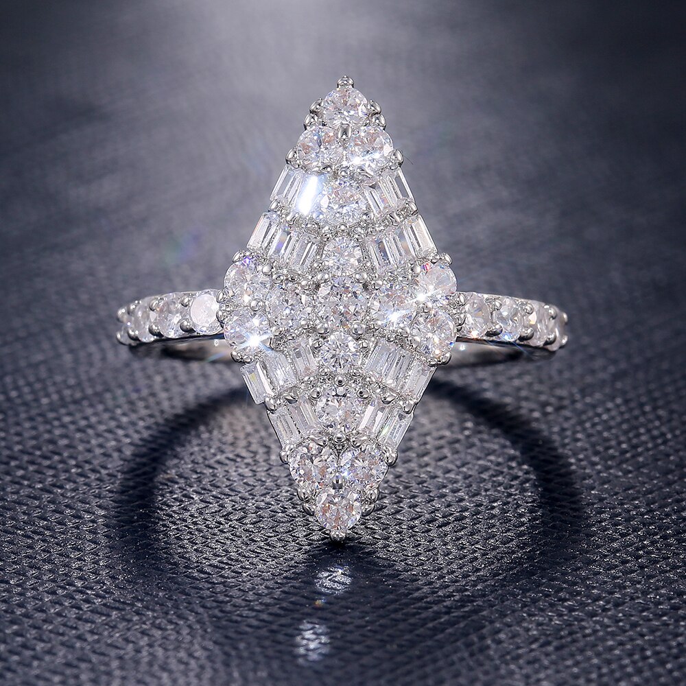 Huitan Gorgeous Rhombus Shape Women Ring Dazzling Cubic Zirconia Wedding Party Anniversary Female Ring  Noble Jewelry Size 6-10: 6