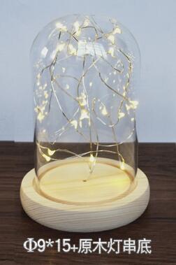 Diameter = 9cm glazen koepel houten basis met lichtgevende kronkelende decoratie voor thuis glazen koepel bruiloft decoratie: H15cm- draads houtblokbasis