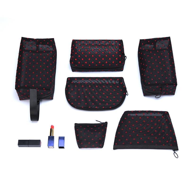 Coofit 6 Teile/satz transparent Gittergewebe machen-hoch Taschen einstellen Multifunktionale tragbar Gittergewebe Mäppchen Kosmetik Tasche Für draussen Reise