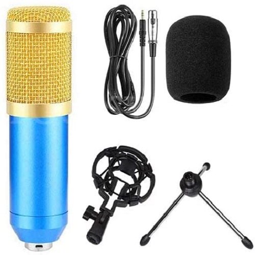 Fangtuosi BM-800 microfone condensador profissional 3.5mm com fio bm800 karaoke microfone para ktv braodcasting cantando reco: Package 2 Blue
