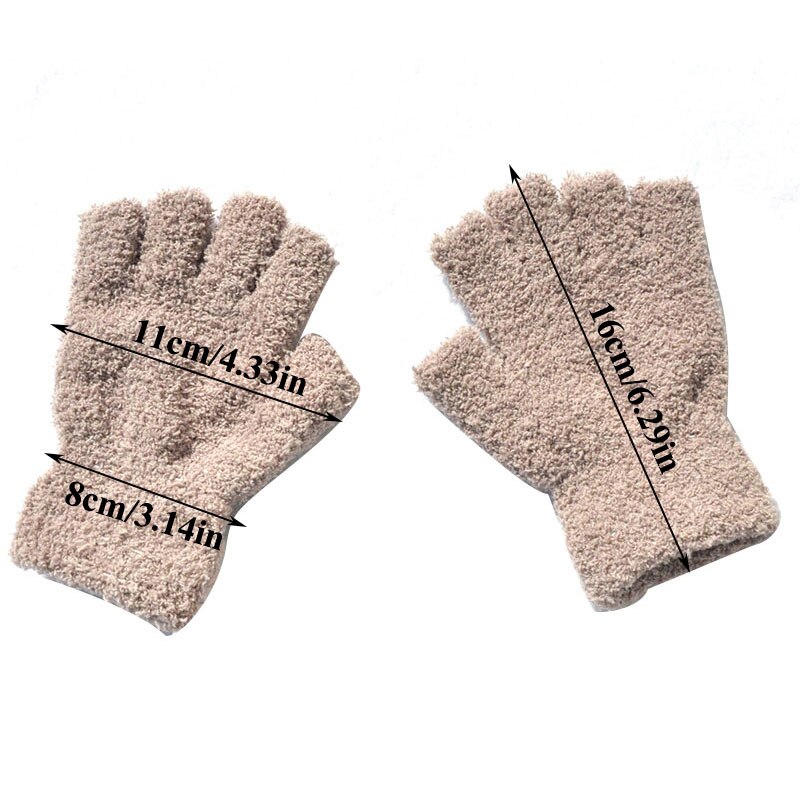 Guantes de punto de lana de Coral para adultos, manoplas de medio dedo para hombres y mujeres, guantes sin dedos para escribir