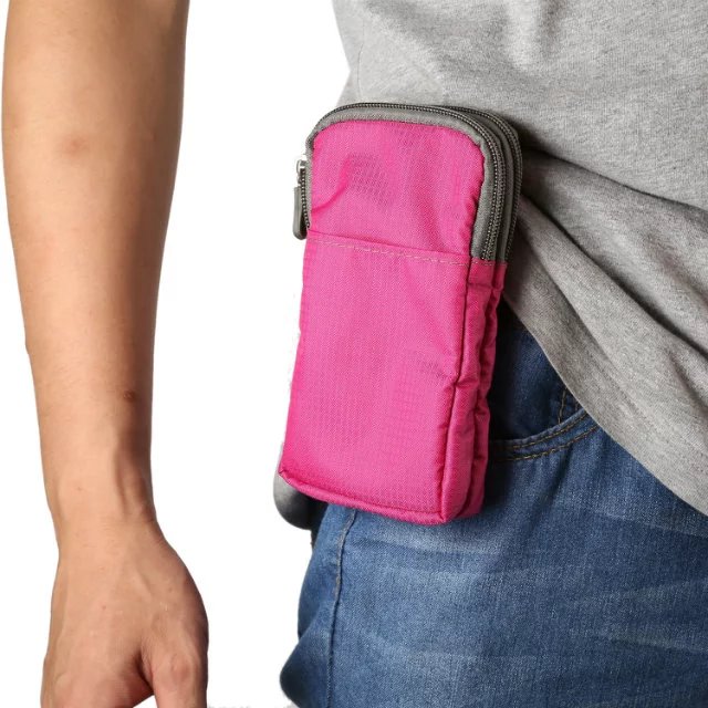 Mobile Phones Pouch Outdoor 3 Pockets 2 Zippers Wallet Case Belt Clip Bag Oukitel K13 Pro K12 K9 WP3 WP5 Y1000 Y4800 C16 K7 Pro: 6.5-7.2inch / rose