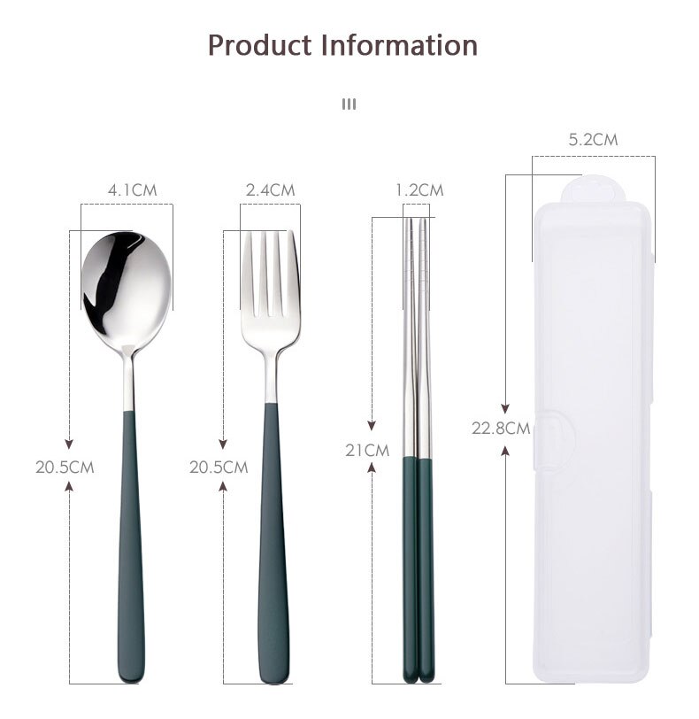 Korean Style 304 Stainless Steel Portable Tableware Set Fork Spoon Chopsticks Three-piece Set Outdoor Travel Tableware Set