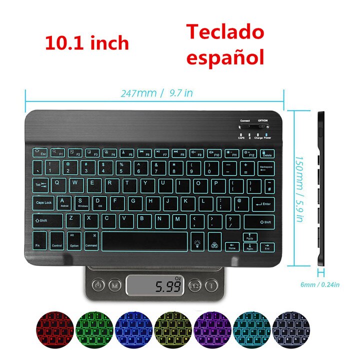 Ultra Slim Draadloze Bluetooth Spaans Toetsenbord Voor Ios Android Tablet Toetsenbord Pc Windows Voor Ipad Bluetooth Spaanse Teclado: backlit