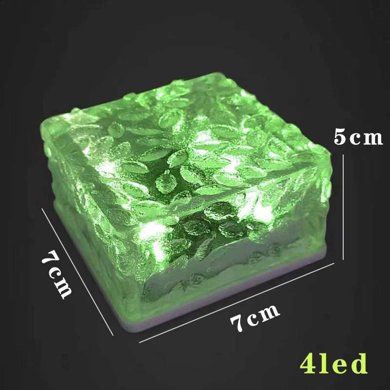 LED Solar Lights Ice Cube Garden Lamp Outdoor IP68 Waterproof Landscape Lawn Deck Frosted Glass Brick Garden Patio Yard Decor: 4LED green