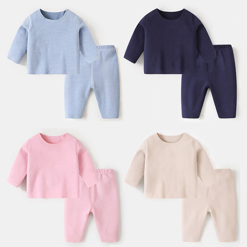 Children Clothes of Sleepwear Pure Color Cotton Children's Pajamas Set Children's Suit Baby Clothes Sets Body Suit Autumn 2pcs