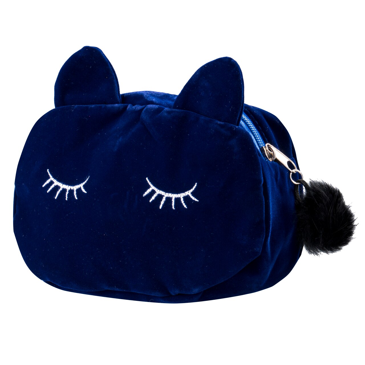 Cute Flannel Small Cosmetic Bags Women Makeup Cartoon Cat Storage Bags Travel Organizer Pen Pencil Pouch Bags: Blue