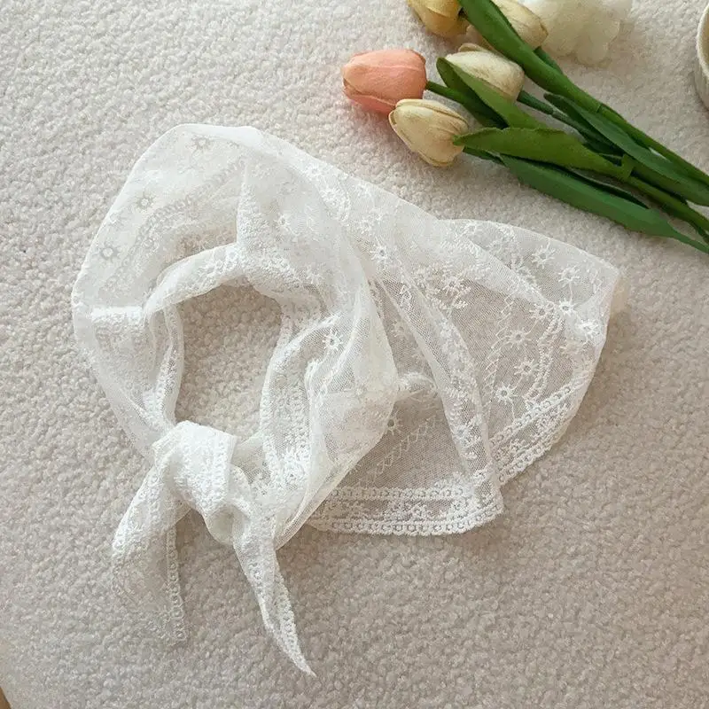 Blanc tissé dentelle florale cheveux écharpe enveloppes femmes rétro Triangle foulard chapeau voyage dentelle cheveux écharpe bandeau cheveux accessoires: BLEU CIEL