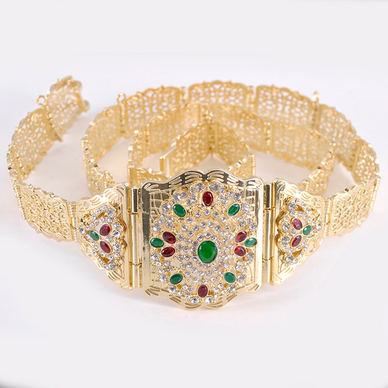 Traditionele marokkaanse kaftan tailleketting chic voor damesbruiloft vergulde ronde kristallen holle bloem metalen riem