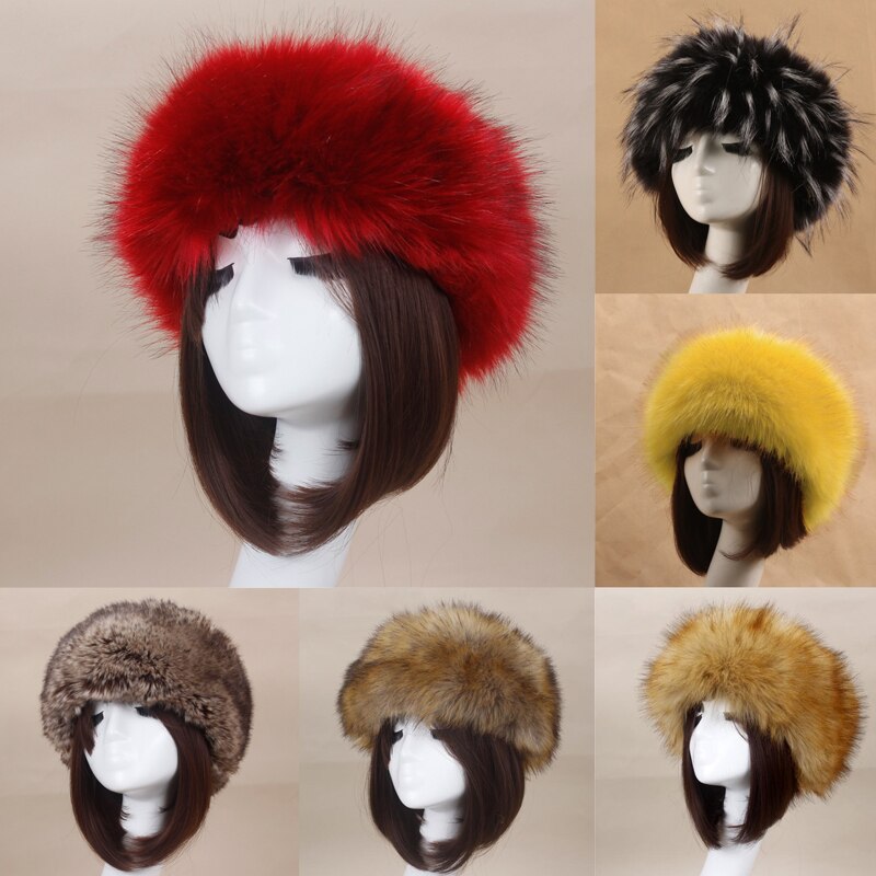 Winter Elastische Oorbeschermers Tulband Dikke Harige Haarband Fluffy Russische Faux Fur Vrouwen Bont Hoofdband Hoed Outdoor Earwarmer Ski Hoeden