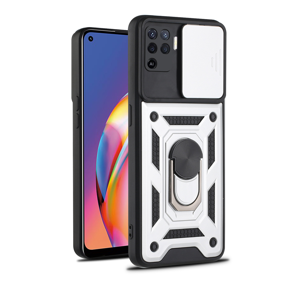 Armor metal case for oppo reno 5 lite 5 6 5g f-ringhållare med stativ fodral för reno 4 reno 4 lite 5f push-pull-skal: Bomullstyg / Svart