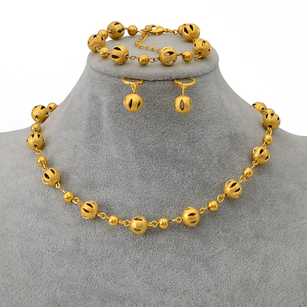 Anniyo Beads Jewelry sets Ball Necklaces Earrings Bracelet Gold Color Beaded Women Arab Jewelry Africa Ethiopian #020606