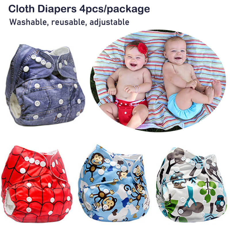 Cloth Diaper 4pcs/Set Reusable Nappies Diapers Inserts Potty Training Pants Newborn Cloth Diapers PUL Fabric Nappy Baby