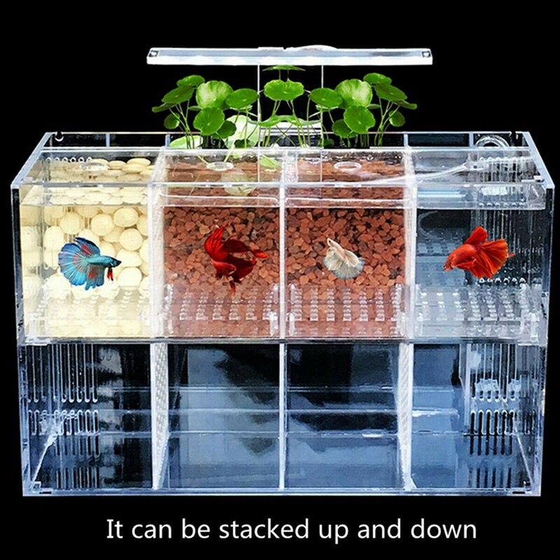 Aquarium LED Acrylic Betta Fish Tank Set Mini Desktop Light Water Pump Filters-Triple