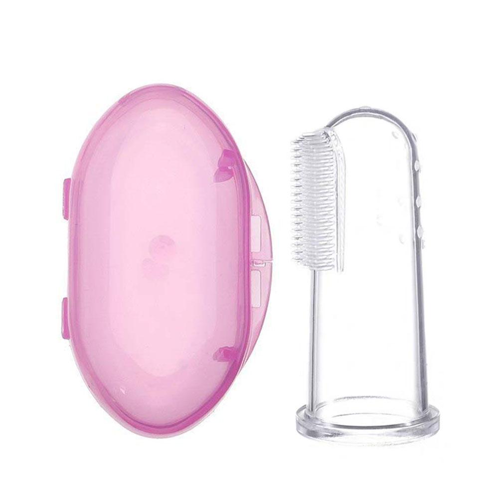 1 einstellen Weiche Baby Finger Zahnbürste Und Kasten Silikon Zähne Weichen Säuglings Baby Zähne Silikon Pinsel Pinsel Reinigen Zahn freundlicher j4L1: Rosa