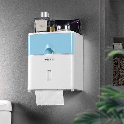 Toothbrush Holder Wall Mounted Automatic Toothpaste Dispenser Storage Rack Soft Toilet Brush Tissue Box Bathroom Accessories Set: Blue