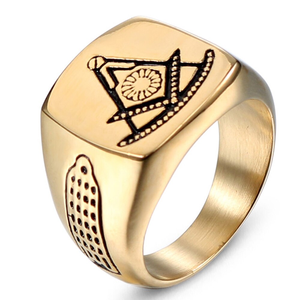 Freimaurer Kompass Gold männer Edelstahl Ring Hohe Für Männer Männlichen Ring Partei Schmuck Zubehör Hochzeit Ring