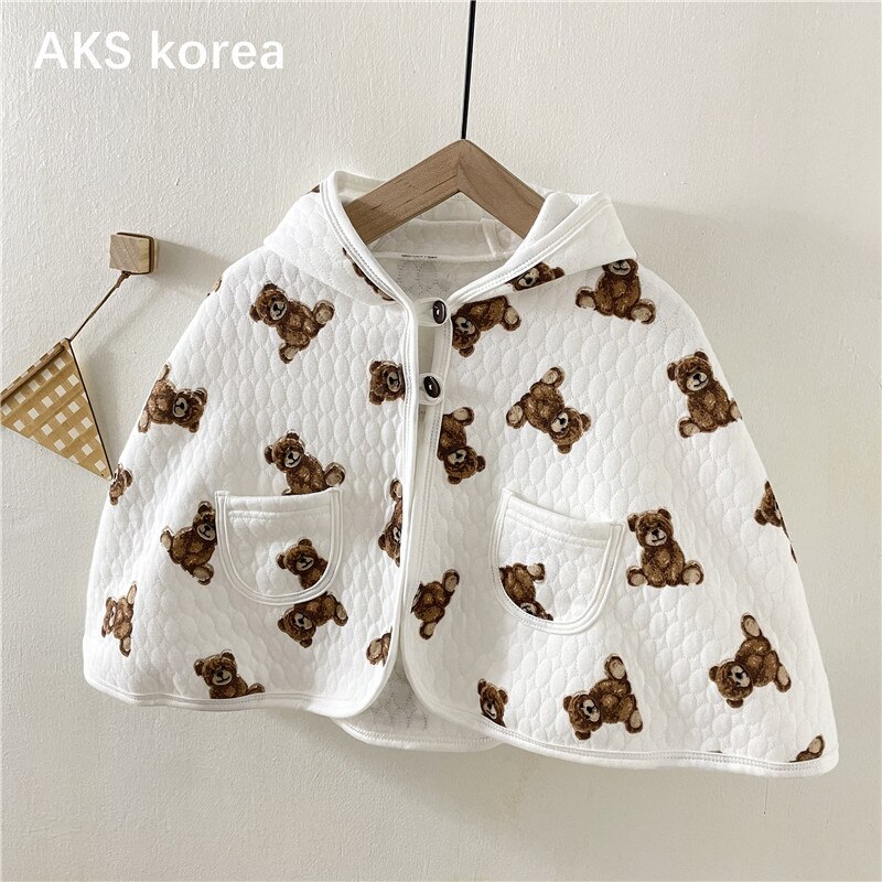 Herfst Pasgeboren Kleding Baby Meisje Capuchon Cute Bear Print Baby Jongens Mantel Jas Katoen Kinderen Windjack Baby Hoodie: white / S 0-24M