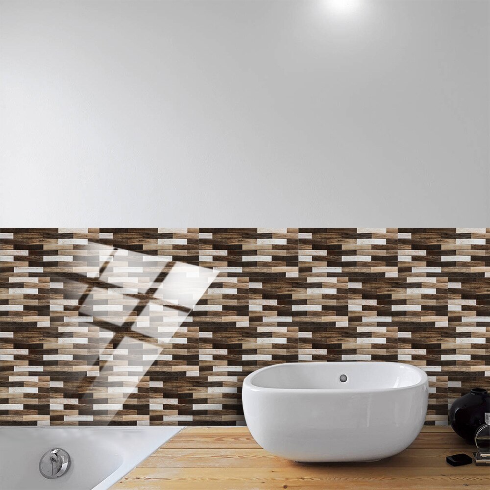 10 Stks/set Rechthoek Houtnerf Textuur Tegels Muursticker Keuken Olie-Proof Wastafel Tafels Home Decor Keramiek Art Behang