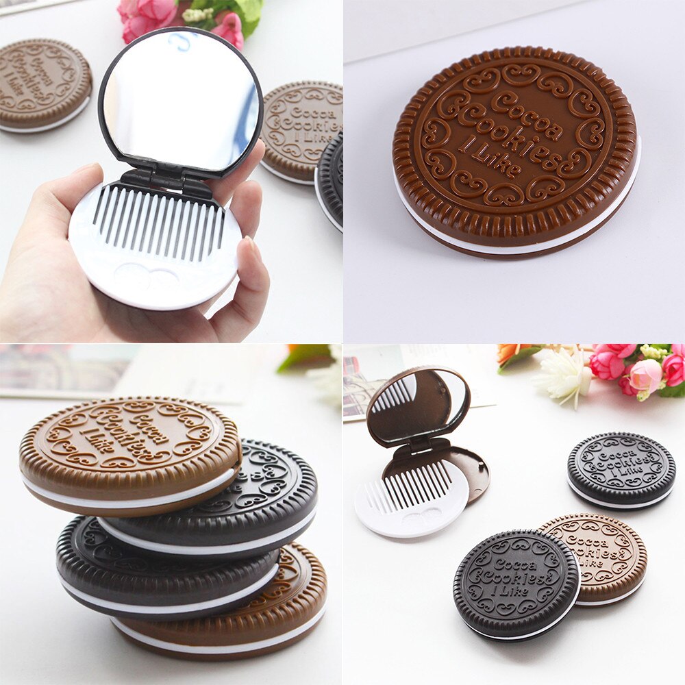 Mini Espejos decorativos de bolsillo, espejo compacto con peine para galletas, Chocolate, maquillaje, herramienta cosmética
