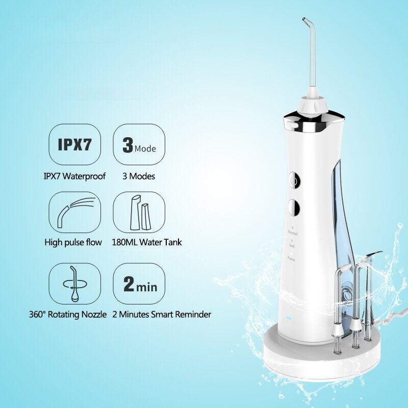 Dental Oral Irrigatie Usb Draadloze Draagbare Water Flosser Voor Mond Schoon Handvat Monddouche Tandarts Hygiëne 300Ml Water Tank