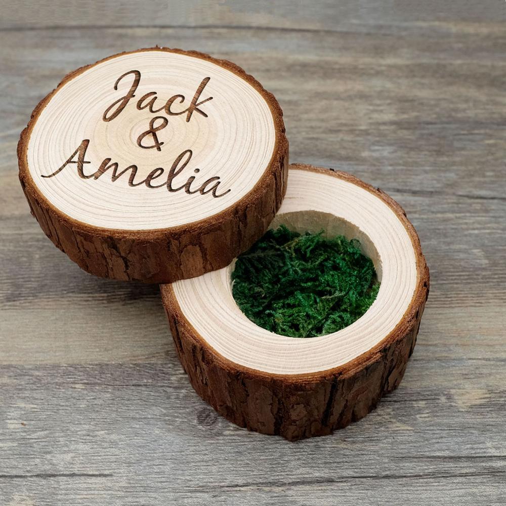 Rustic Wedding Ring Box - Natural Wood - Personalized Engagement Holder - Ring Bearer Box