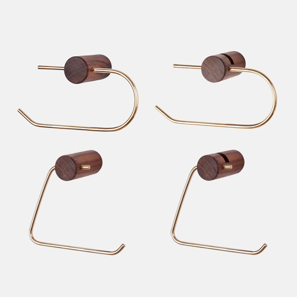 Punch-free Nordic Bathroom Paper Roll Bracket Brass Solid Wood Wall Hanging Napkin Bracket Toilet Paper Towel Rack