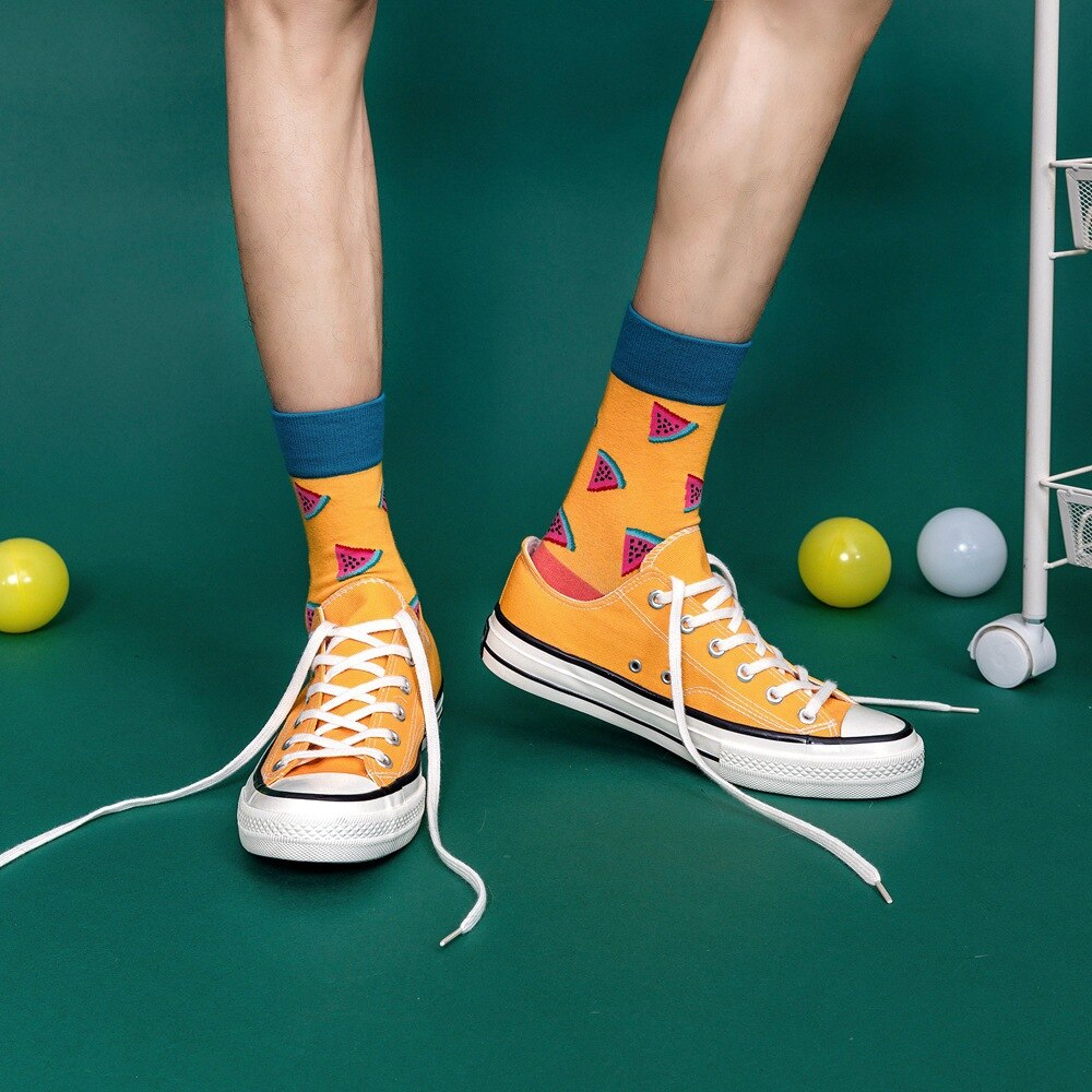 Heren en dames katoenen grappige sokken cartoon fruit banaan watermeloen aardbei omelet patroon sokken unisex