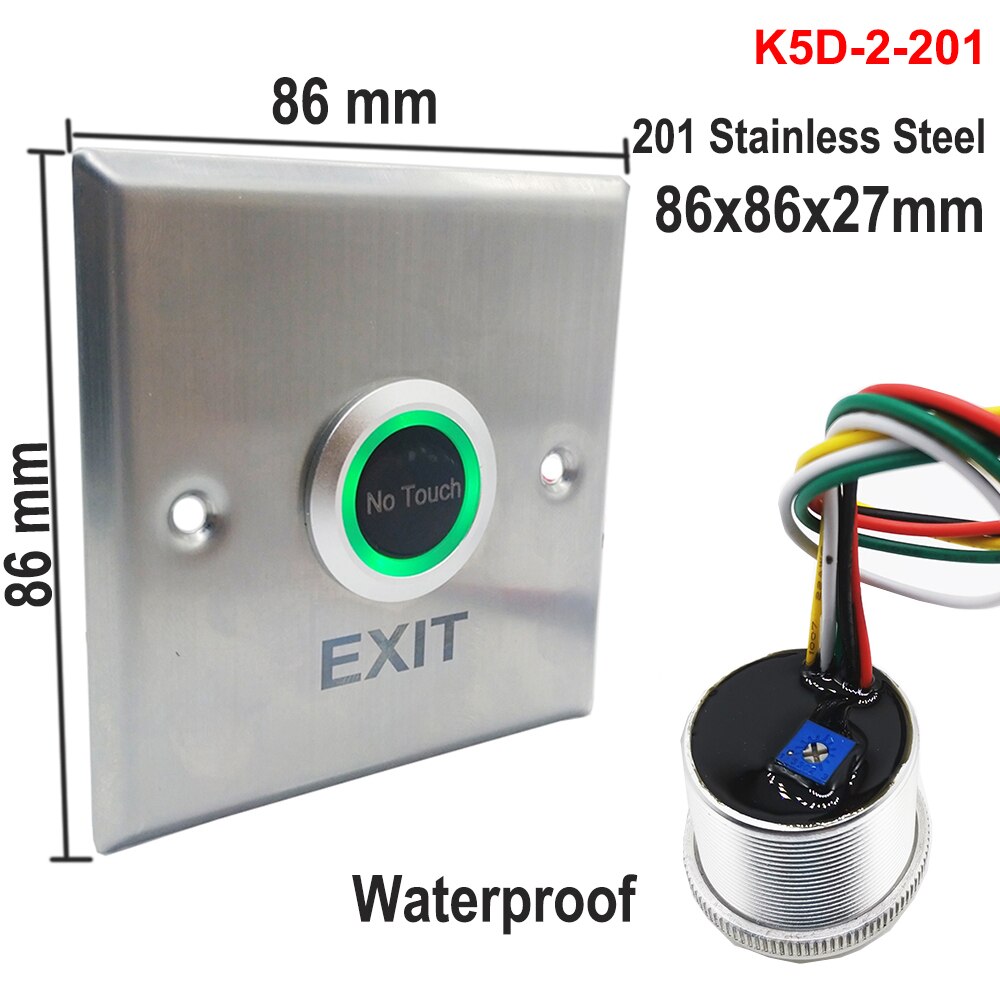 DC12V 24V IP68 Waterproof Time Delay Contactless No Touch Infrared Lock Exit Button Door Release Switch: K5D-2-201