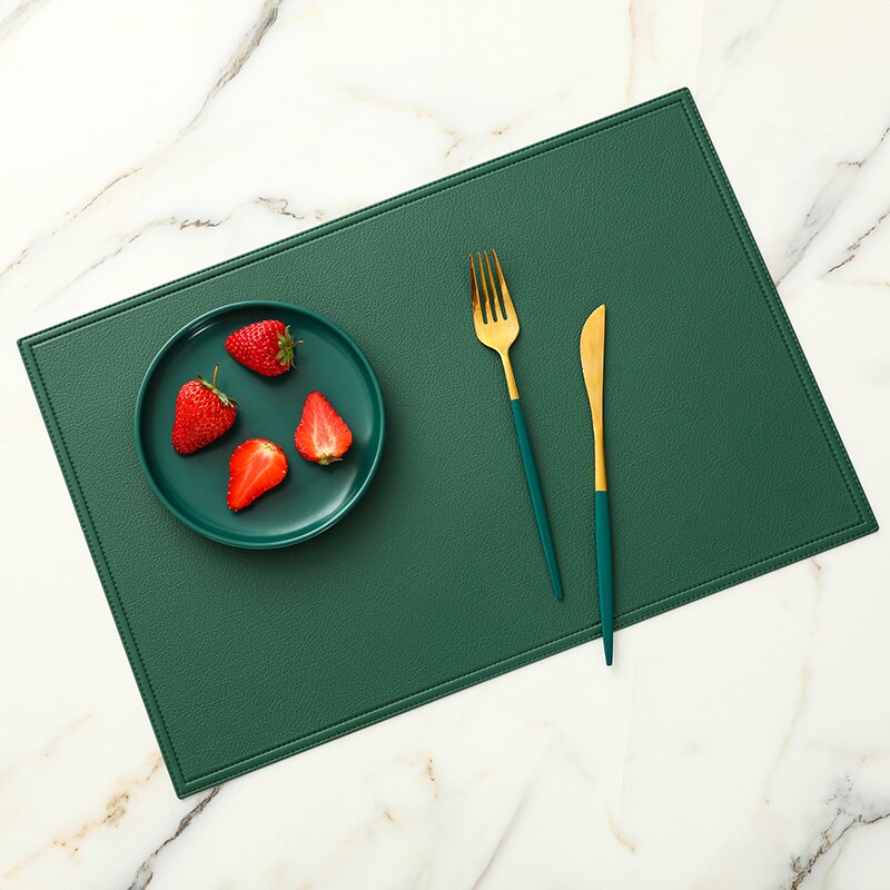 1Pc Ronde/Rechthoekige Faux Lederen Placemat Waterdicht Olie-Proof Warmte-Isolerende Tafel Mat Hotel Restaurant Tafel pu Placemat: Green 02