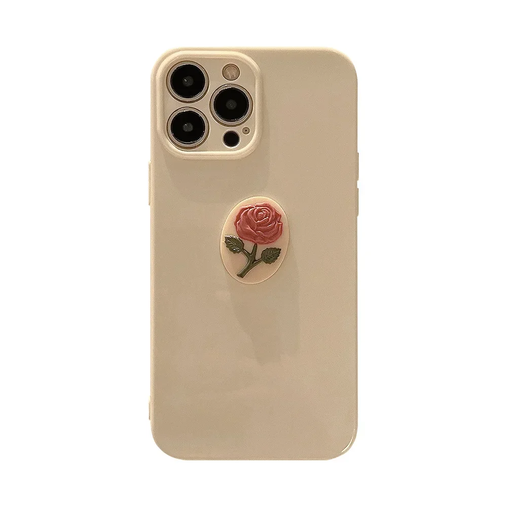 Vintage Stijl 3D Rose Wit Telefoon Case voor IPhone 16 15 14 12 13 11 Pro Pro Max Mini Plus X XR schokbestendige Telefoon Cover: kunststof